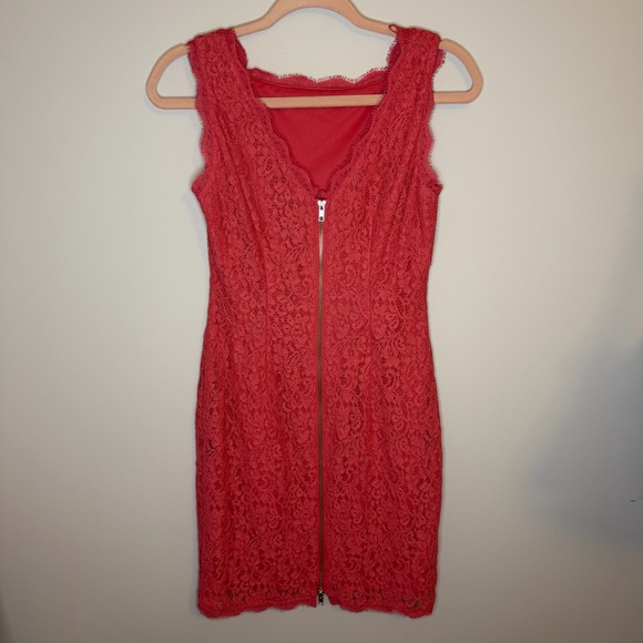 Adrianna Papell Coral Lace Cocktail Dress Wedding Guest Formal Sheath Size 2 - Picture 6 of 14